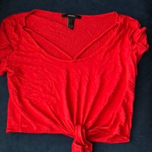Red Forever21 tie front shirt